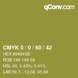 カラーコード: CMYK 0 / 0 / 60 / 42 | qconv.com
