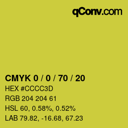 カラーコード: CMYK 0 / 0 / 70 / 20 | qconv.com