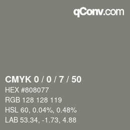 颜色代码: CMYK 0 / 0 / 7 / 50 | qconv.com
