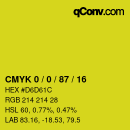 カラーコード: CMYK 0 / 0 / 87 / 16 | qconv.com