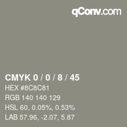 カラーコード: CMYK 0 / 0 / 8 / 45 | qconv.com