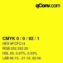 カラーコード: CMYK 0 / 0 / 92 / 1 | qconv.com