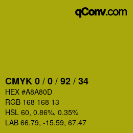 カラーコード: CMYK 0 / 0 / 92 / 34 | qconv.com