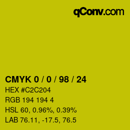 カラーコード: CMYK 0 / 0 / 98 / 24 | qconv.com