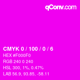 カラーコード: CMYK 0 / 100 / 0 / 6 | qconv.com