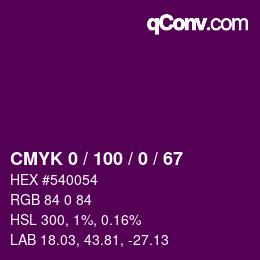 カラーコード: CMYK 0 / 100 / 0 / 67 | qconv.com