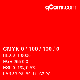 颜色代码: CMYK 0 / 100 / 100 / 0 | qconv.com