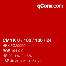 颜色代码: CMYK 0 / 100 / 100 / 24 | qconv.com