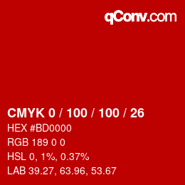 Color code: CMYK 0 / 100 / 100 / 26 | qconv.com