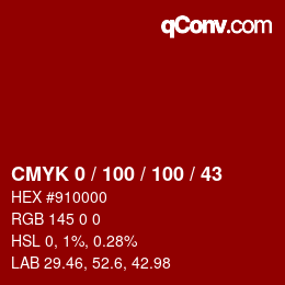 颜色代码: CMYK 0 / 100 / 100 / 43 | qconv.com