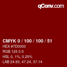 Color code: CMYK 0 / 100 / 100 / 51 | qconv.com