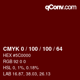 Code couleur: CMYK 0 / 100 / 100 / 64 | qconv.com