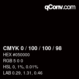 颜色代码: CMYK 0 / 100 / 100 / 98 | qconv.com
