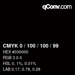 Código de color: CMYK 0 / 100 / 100 / 99 | qconv.com