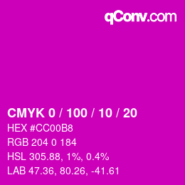 カラーコード: CMYK 0 / 100 / 10 / 20 | qconv.com