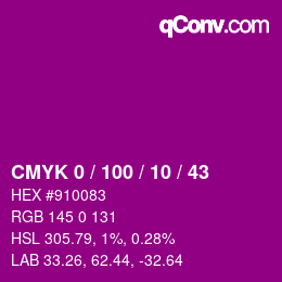 颜色代码: CMYK 0 / 100 / 10 / 43 | qconv.com