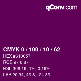 Color code: CMYK 0 / 100 / 10 / 62 | qconv.com