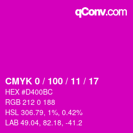 カラーコード: CMYK 0 / 100 / 11 / 17 | qconv.com