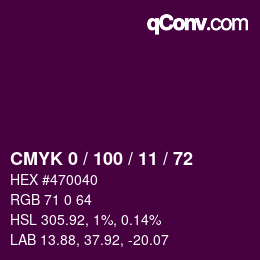 カラーコード: CMYK 0 / 100 / 11 / 72 | qconv.com