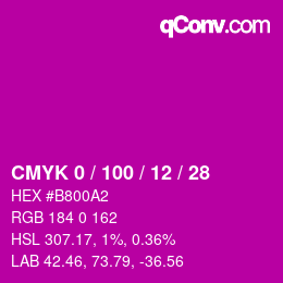 颜色代码: CMYK 0 / 100 / 12 / 28 | qconv.com