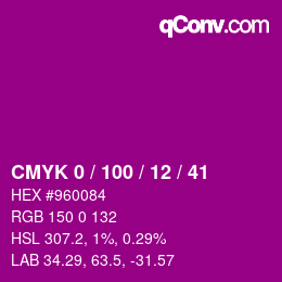Color code: CMYK 0 / 100 / 12 / 41 | qconv.com