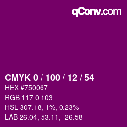 Color code: CMYK 0 / 100 / 12 / 54 | qconv.com