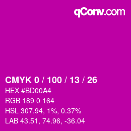 カラーコード: CMYK 0 / 100 / 13 / 26 | qconv.com