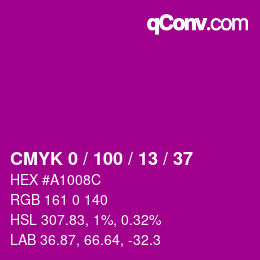 カラーコード: CMYK 0 / 100 / 13 / 37 | qconv.com