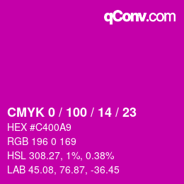 カラーコード: CMYK 0 / 100 / 14 / 23 | qconv.com