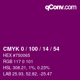 Color code: CMYK 0 / 100 / 14 / 54 | qconv.com