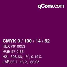 Color code: CMYK 0 / 100 / 14 / 62 | qconv.com