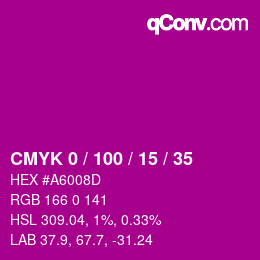 カラーコード: CMYK 0 / 100 / 15 / 35 | qconv.com