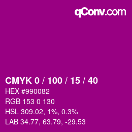 Código de color: CMYK 0 / 100 / 15 / 40 | qconv.com