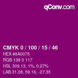 Color code: CMYK 0 / 100 / 15 / 46 | qconv.com