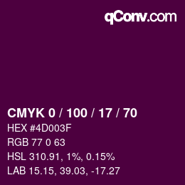 Color code: CMYK 0 / 100 / 17 / 70 | qconv.com