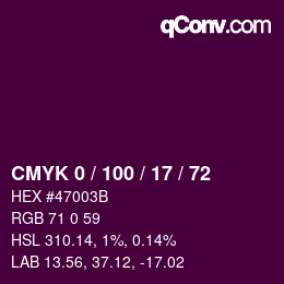 Color code: CMYK 0 / 100 / 17 / 72 | qconv.com