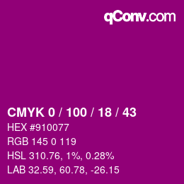 颜色代码: CMYK 0 / 100 / 18 / 43 | qconv.com