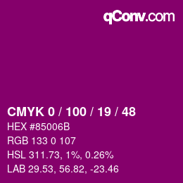 Color code: CMYK 0 / 100 / 19 / 48 | qconv.com