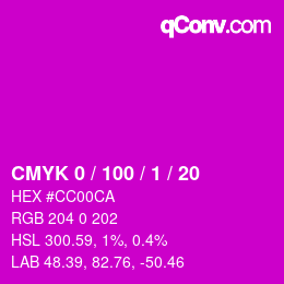 カラーコード: CMYK 0 / 100 / 1 / 20 | qconv.com