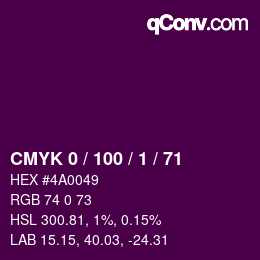 Color code: CMYK 0 / 100 / 1 / 71 | qconv.com