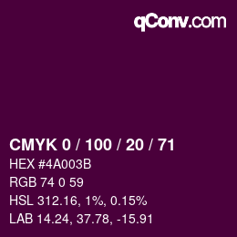 Color code: CMYK 0 / 100 / 20 / 71 | qconv.com