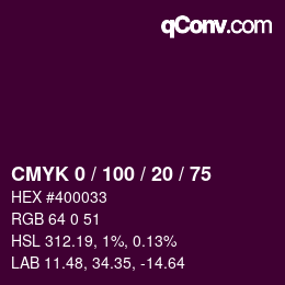 Farbcode: CMYK 0 / 100 / 20 / 75 | qconv.com