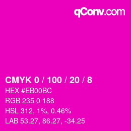 カラーコード: CMYK 0 / 100 / 20 / 8 | qconv.com