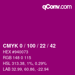 カラーコード: CMYK 0 / 100 / 22 / 42 | qconv.com