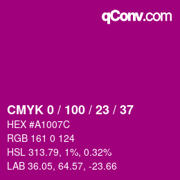 カラーコード: CMYK 0 / 100 / 23 / 37 | qconv.com