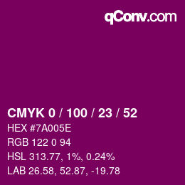 Color code: CMYK 0 / 100 / 23 / 52 | qconv.com
