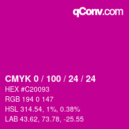 Farbcode: CMYK 0 / 100 / 24 / 24 | qconv.com