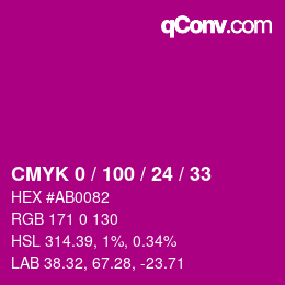 カラーコード: CMYK 0 / 100 / 24 / 33 | qconv.com