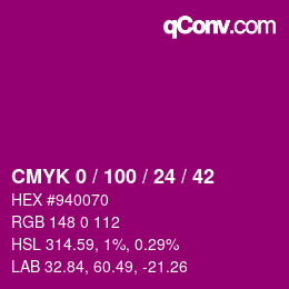 颜色代码: CMYK 0 / 100 / 24 / 42 | qconv.com