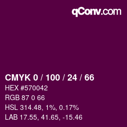 カラーコード: CMYK 0 / 100 / 24 / 66 | qconv.com